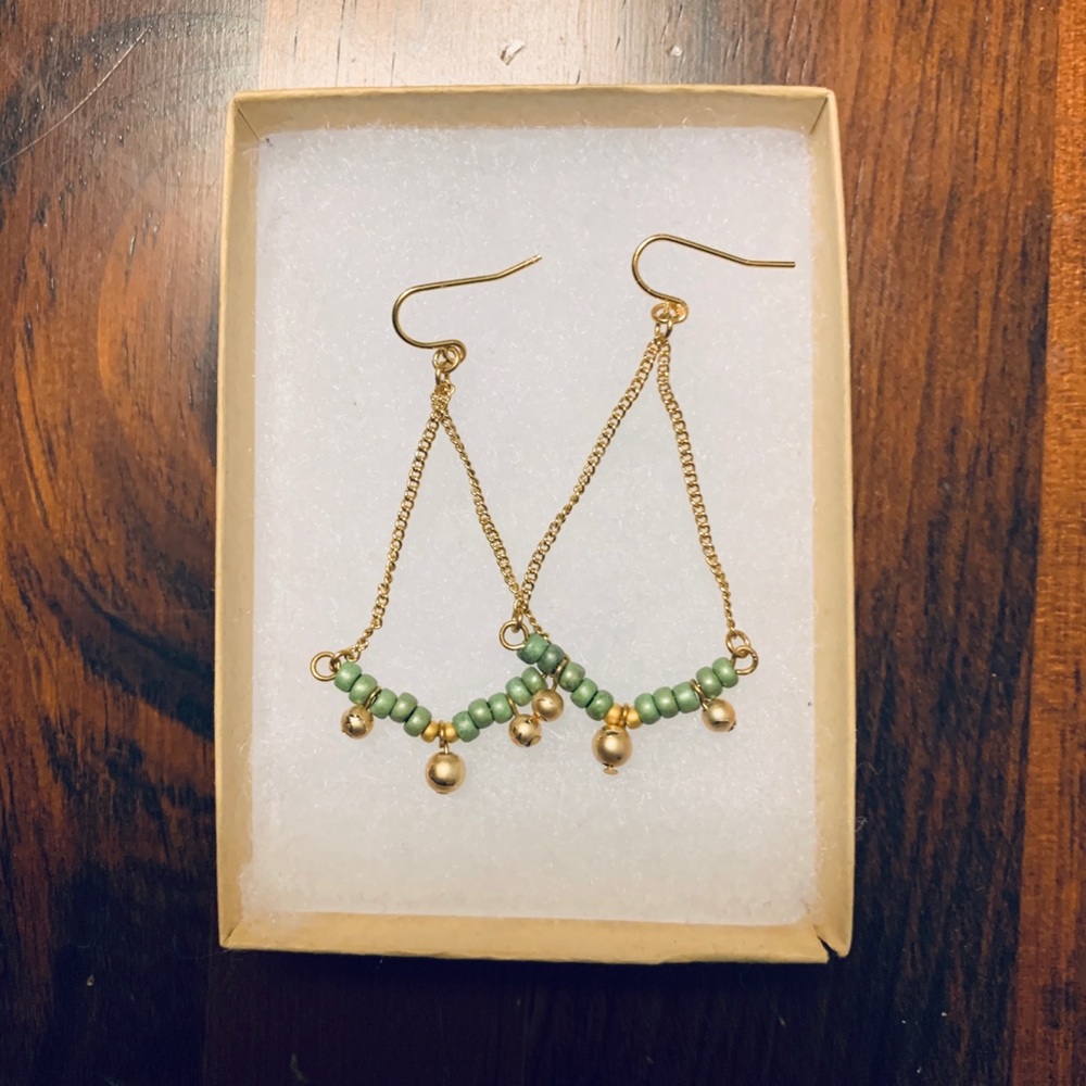 Delicate Green/Gold Bead Earrings